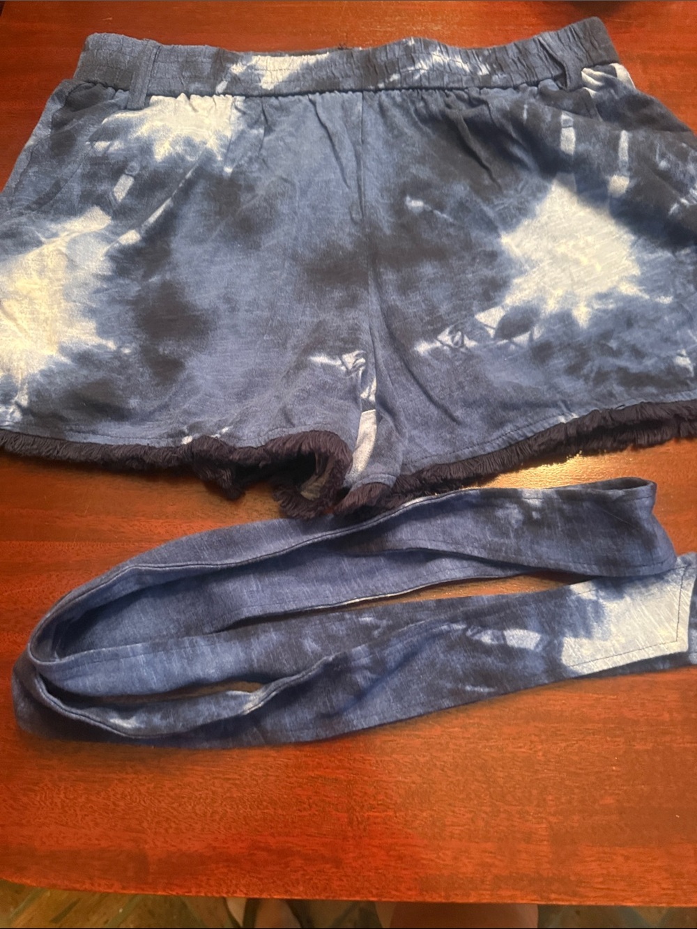 INC International Concepts Blue Tie-Dye Lounge Shorts with Belt